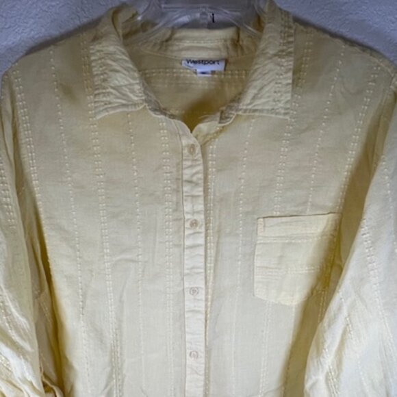 Westport Plus Size Butter Yellow Long Sleeve Button Up Shirt- Size 3X - Picture 5 of 11